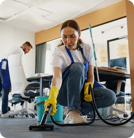 Cleaning professional working with care